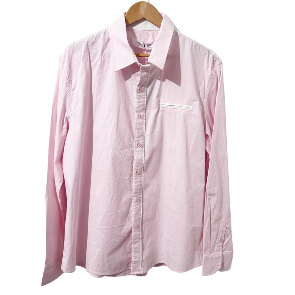 Tom’s Ware Pink White Contrast Trim Poplin Button Up Shirt Women’s Size XL NWT